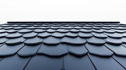 Close-up of black roof tiles in a wave pattern isolated on white background high-quality and realistic view of modern roofing materials for architecture or construction projects.. Generative AI