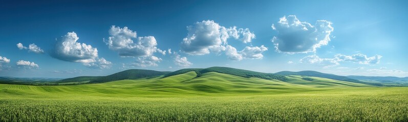 Obraz premium Grassy field with hills and clouds in the distance