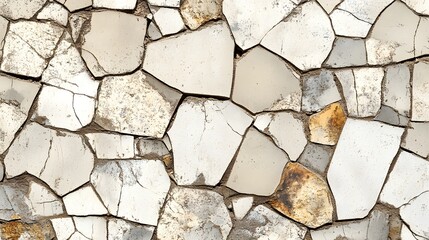 Obraz premium Seamless pattern of broken tile mosaic featuring beige tiles, suitable for abstract wallpaper or irregular bathroom walls, creating a rustic and textured look