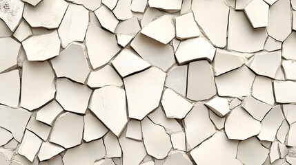 Seamless pattern of broken tile mosaic featuring beige tiles, suitable for abstract wallpaper or irregular bathroom walls, creating a rustic and textured look