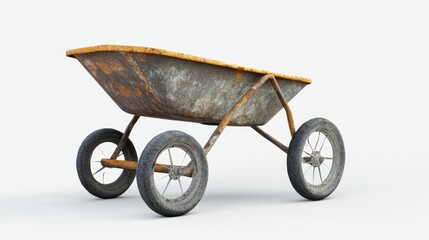 Rusty Wheelbarrow on a White Background Aged Construction Equipment Generative AI
