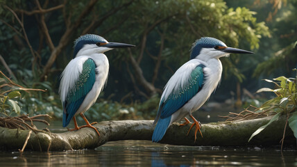 Obraz premium Enchanting rainforest canopy alive with the vibrant colors of exotic parrots, their playful antics and raucous calls filling the air with energy and vitality, a spectacle of nature's wonder, Generativ