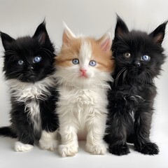 A white background with a group of cats looking at the camera AI generated Photo.