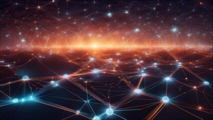 Show a network of interconnected AI systems, each represented by glowing nodes in a futuristic digital landscape.