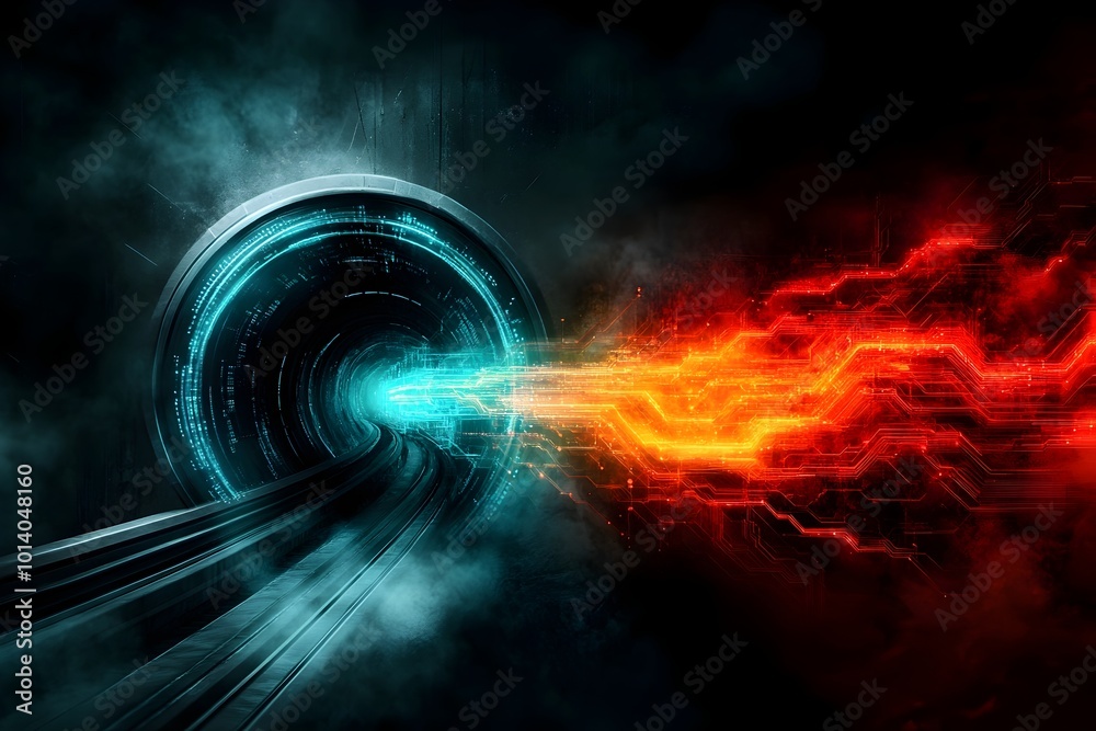 Poster surreal data driven depiction of a futuristic smart transit system featuring an organic mesh of lumi