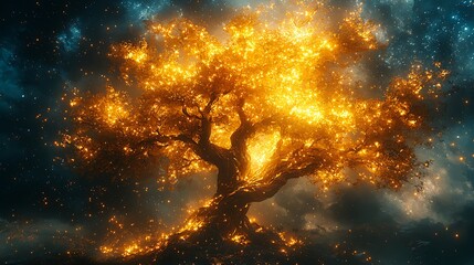 Tree of Life depicted as a radiant pillar of light connecting the heavens to the earth with each Sefirah glowing like a star