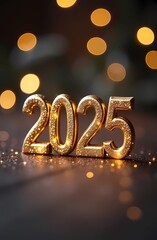 Happy New Year 2025 background, illustration for holiday design with lights and fireworks 