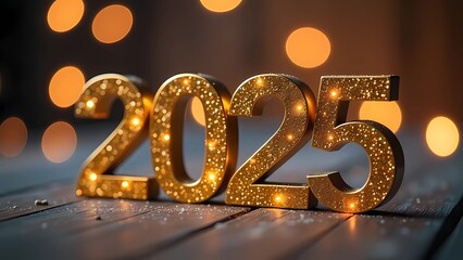 Happy New Year 2025 background, illustration for holiday design with lights and fireworks 
