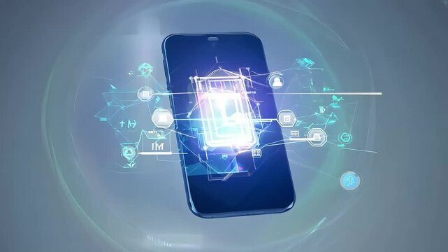 video of ometric smartphone animation processor enhances modern technological capabilities technology digital datum network isometric business chips	