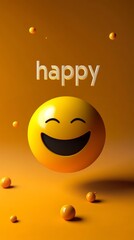 Fototapeta premium Smiling yellow emoji on orange background, joyful expression concept