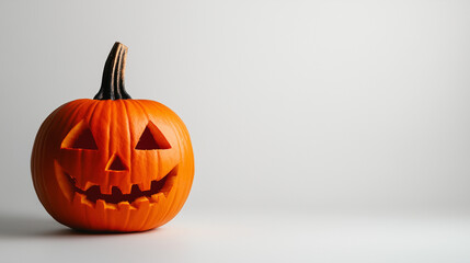 Halloween pumpkin arranged on a white background, showcasing their carved faces and vibrant orange color, evoking a festive and spooky atmosphere.