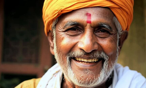 Elderly Indian man with a turban and a warm smile. Video