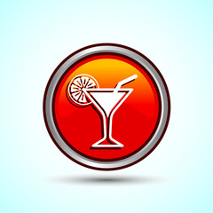 Tropical Drink Icon Design Illustration, Icon For Apps and Websites, Orange Color Round Button Design