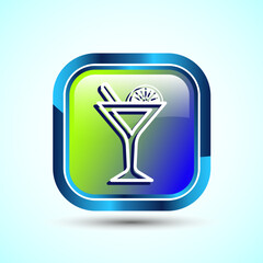Tropical Drink Icon Design Illustration, Icon For Apps and Websites, Glossy Square Button Design