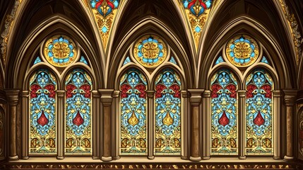 Obraz premium Stained glass windows in the Gothic style, depicted in a vintage drawing art piece