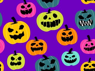 Halloween cute pumpkins seamless monsters pattern for wrapping paper and fabric
