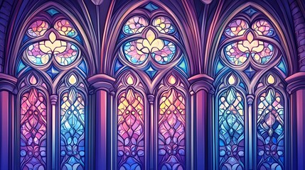 Stained glass windows in the Gothic style, depicted in a vintage drawing art piece