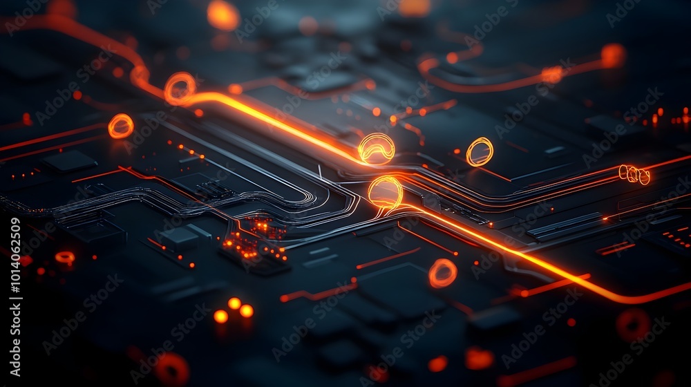 Poster conceptual abstract art depicting a futuristic smart transportation grid with interconnected dynamic