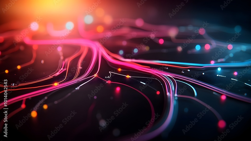 Poster imaginative abstract visualization depicting the intricate web of dynamic pathways pulsing energy fl
