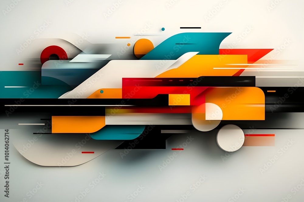Poster surrealist cubist inspired interpretation of an advanced multi modal transportation system featuring