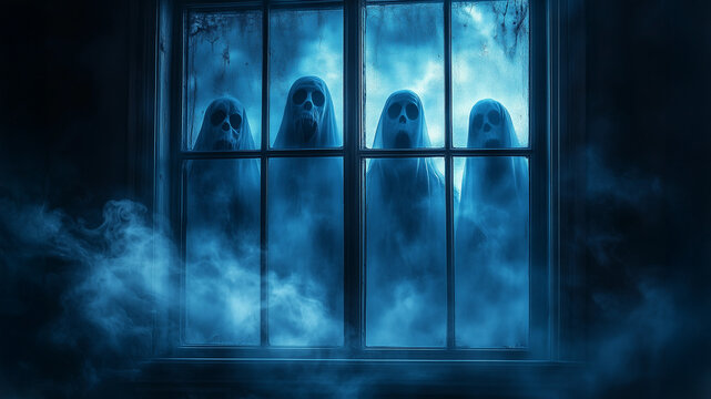 Horror scary scene - ghosts outside the window