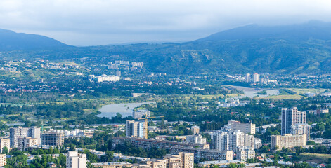 A panoramic view of Tbilisi City captured from the monumental Chronicle of Georgia.