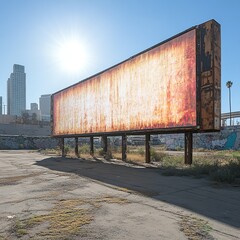Obraz premium huge wide billboard on street, vintage old worn blank display board on metal racks, for advertising marketing banner background