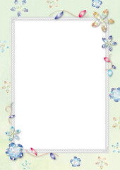 クリスタルフラワーのフレーム、カード背景、グリーン