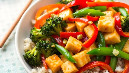 Delicious Vegetable Stir-Fry with Tofu and Brown Rice, a Healthy and Tasty Meal