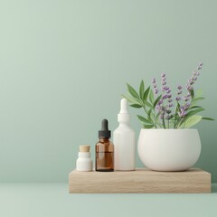 Elegant display of botanical products on a soft green background