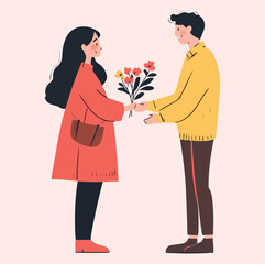 A man giving flower to his girlfriend illustration