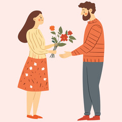 A man giving flower to his girlfriend illustration