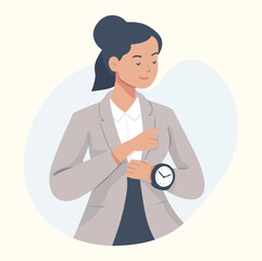 Business woman wearing watch time management concept illustration