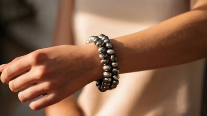 Pyrite Stone Beaded Bracelet on Wrist