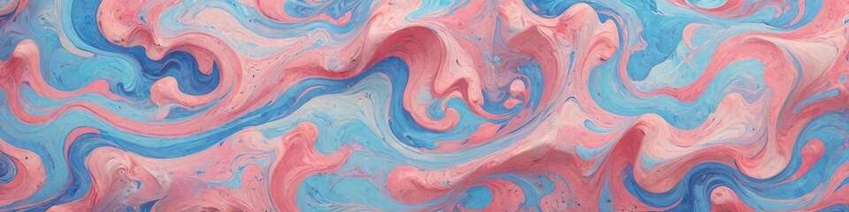 Fototapeta premium A whimsical marbled paper design with playful pastel pink and blue hues, creating a lively and joyful swirling pattern, Generative AI