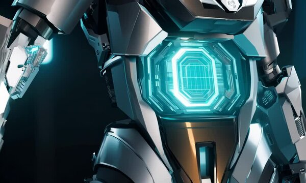 futuristic cyborg in sleek animation style, with chrome details and high-tech features Video