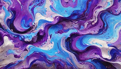 Obraz premium A colorful marbled paper artwork with bold purple and blue tones, creating an energetic and playful design that captures movement, Generative AI