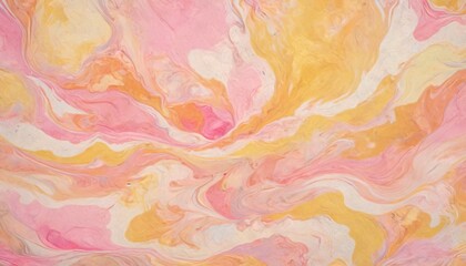 Fototapeta premium A soft marbled paper composition in pastel pinks and yellows, evoking the warmth and softness of a spring sunrise, Generative AI