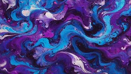 Obraz premium A bold marbled paper design in rich purples and electric blues, with swirling patterns that reflect the dynamic forces at play in a cosmic storm, Generative AI