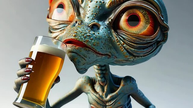 An amusing alien experiences beer for the first time at an eccentric gathering on Earth, showcasing its hilarious reactions and peculiar taste preferences.