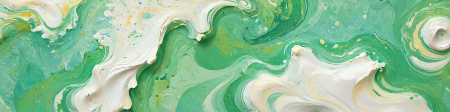 A refreshing marbled paper composition in minty green and creamy coconut white, reminiscent of tropical drinks, featuring swirling patterns that evoke a sense of vacation, Generative AI