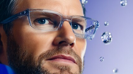 A businessman executive in deep thought, surrounded by floating digital interfaces showing real-time analytics and futuristic data projections,