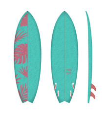 Turquoise Floral Surfboard Vector Design (Heavy File Due to Textures)