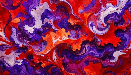 A striking marbled paper piece in bold reds and deep purples, with sharp swirling patterns that evoke a sense of fire and passion, Generative AI