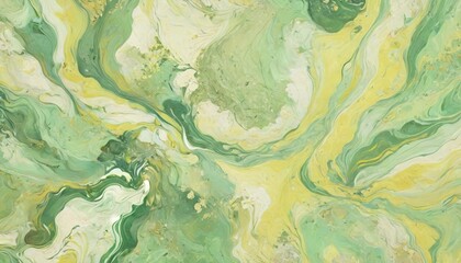 A calming marbled paper design in soft greens and pale yellows, with gentle flowing lines that evoke the serenity of a quiet meadow, Generative AI