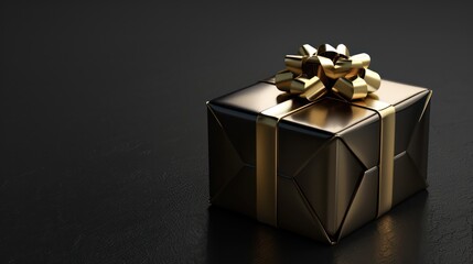 A beautifully wrapped black and gold gift box with a decorative bow, symbolizing celebration and giving.