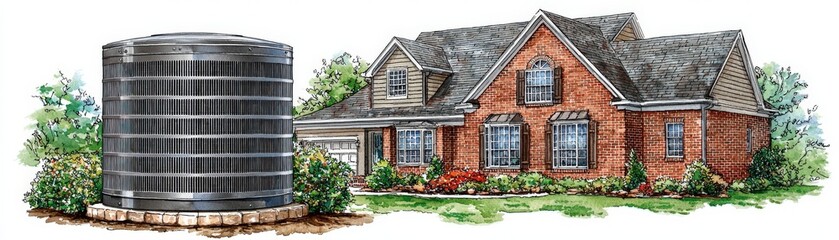 Detailed Watercolor House and Water Tank Illustration