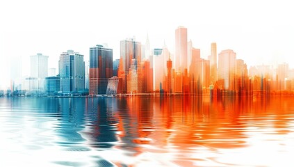 abstract cityscape with buildings, gradient background, orange and blue color...