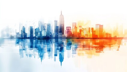 Obraz premium abstract cityscape with buildings, gradient background, orange and blue color...