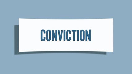 Conviction. A card isolated on blue background.